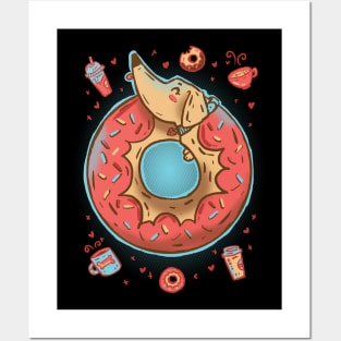 Coffee break dachshund donut Posters and Art